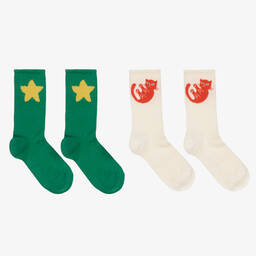 Mini Rodini-Green & Ivory Socks (2 pack) | Childrensalon Outlet