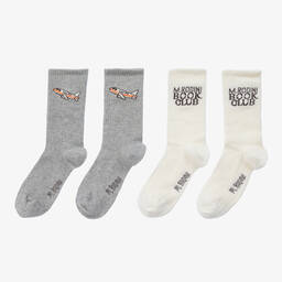 Mini Rodini-Grey & Ivory Organic Cotton Socks (2 Pack) | Childrensalon Outlet