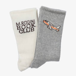 Mini Rodini-Grey & Ivory Organic Cotton Socks (2 Pack) | Childrensalon Outlet