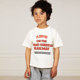 Mini Rodini-تيشيرت قطن عضوي لون عاجي، أسود وأحمر | Childrensalon Outlet