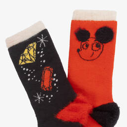 Mini Rodini-Orange & Black Cotton Socks (2 Pack) | Childrensalon Outlet