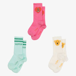 ميني روديني-جوارب مزيج قطن عضوي لون عاجي وأخضر (عدد 3) | Childrensalon Outlet