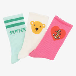 ميني روديني-جوارب مزيج قطن عضوي لون عاجي وأخضر (عدد 3) | Childrensalon Outlet