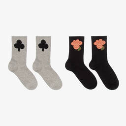 ميني روديني-جوارب قطن عضوي لون عاجي وأسود للبنات (عدد 2) | Childrensalon Outlet