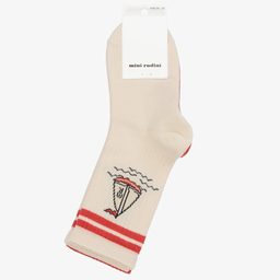 ميني روديني-جوارب قطن عضوي لون أحمر وبيج (عدد 3) | Childrensalon Outlet