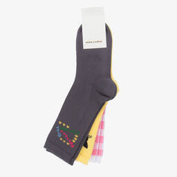 ميني روديني-جوارب مزيج قطن عضوي لون زهري ورمادي وأصفر (عدد 3) | Childrensalon Outlet