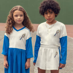 Mini Rodini-White & Blue Organic Cotton Shorts | Childrensalon Outlet