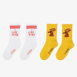 ميني روديني-جوارب مزيج قطن عضوي لون أبيض أصفر | Childrensalon Outlet