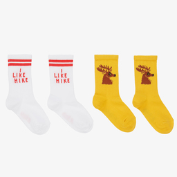 ميني روديني-جوارب مزيج قطن عضوي لون أبيض أصفر | Childrensalon Outlet