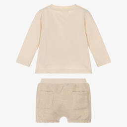 Mintini Baby-Baby Boys Beige Cotton Jersey & Fleece Shorts Set | Childrensalon Outlet