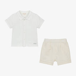Mintini Baby-Baby Boys Beige Cotton & Linen Shorts Set | Childrensalon Outlet