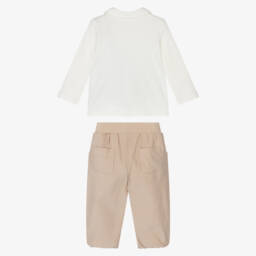 Mintini Baby-Baby Boys Beige & Ivory Cotton Jersey Trouser Set  | Childrensalon Outlet