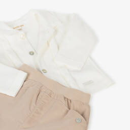 Mintini Baby-Baby Boys Beige & Ivory Cotton Jersey Trouser Set  | Childrensalon Outlet