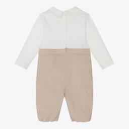 Mintini Baby-Baby Boys Beige & Ivory Cotton Romper | Childrensalon Outlet