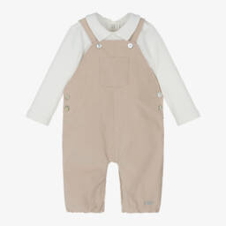 Mintini Baby-Baby Boys Beige & Ivory Jersey & Needlecord Dungaree Set | Childrensalon Outlet