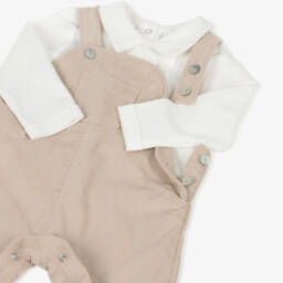 Mintini Baby-Baby Boys Beige & Ivory Jersey & Needlecord Dungaree Set | Childrensalon Outlet
