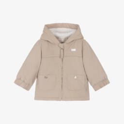 Mintini Baby-Baby Boys Beige Needlecord Hooded Jacket  | Childrensalon Outlet