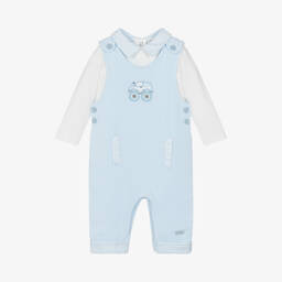 Mintini Baby-Baby Boys Blue Cotton Dungaree Set | Childrensalon Outlet