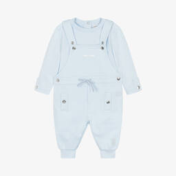 مينتيني بيبي-Baby Boys Blue Cotton Dungaree Set | Childrensalon Outlet