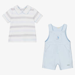 Mintini Baby-Baby Boys Blue Cotton Dungaree Shorts Set | Childrensalon Outlet