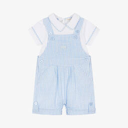 Mintini Baby-Baby Boys Blue Cotton Dungaree Shorts Set | Childrensalon Outlet