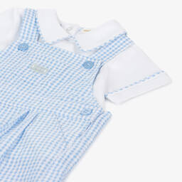 Mintini Baby-Baby Boys Blue Cotton Dungaree Shorts Set | Childrensalon Outlet