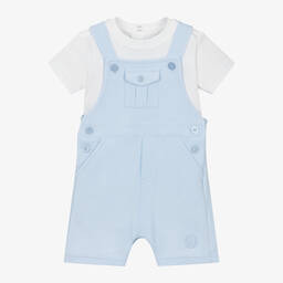 Mintini Baby-Baby Boys Blue Cotton Dungaree Shorts Set | Childrensalon Outlet