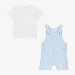 Mintini Baby-Baby Boys Blue Cotton Dungaree Shorts Set | Childrensalon Outlet