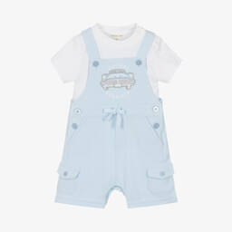 Mintini Baby-Baby Boys Blue Cotton Dungaree Shorts Set | Childrensalon Outlet