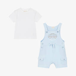 Mintini Baby-Baby Boys Blue Cotton Dungaree Shorts Set | Childrensalon Outlet