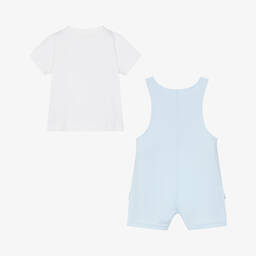 Mintini Baby-Baby Boys Blue Cotton Dungaree Shorts Set | Childrensalon Outlet