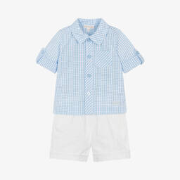 Mintini Baby-Baby Boys Blue Cotton Gingham Shorts Set | Childrensalon Outlet