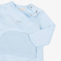 Mintini Baby-Baby Boys Blue Cotton Romper with Teddy Fleece Detailing | Childrensalon Outlet