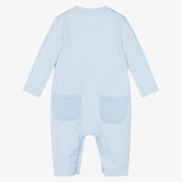 Mintini Baby-Baby Boys Blue Cotton Romper with Teddy Fleece Detailing | Childrensalon Outlet