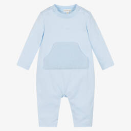 Mintini Baby-Baby Boys Blue Cotton Romper with Teddy Fleece Detailing | Childrensalon Outlet