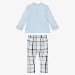 Mintini Baby-Baby Boys Blue Cotton Tartan Trouser Set | Childrensalon Outlet