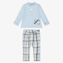 Mintini Baby-Baby Boys Blue Cotton Tartan Trouser Set | Childrensalon Outlet