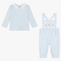 Mintini Baby-Baby Boys Blue Dungaree Set | Childrensalon Outlet