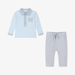 Mintini Baby-Baby Boys Blue & Grey Cotton Trouser Set | Childrensalon Outlet