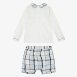 Mintini Baby-Baby Boys Blue & Ivory Check Cotton Shorts Set | Childrensalon Outlet