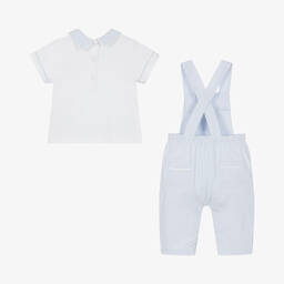 Mintini Baby-Baby Boys Blue Striped Cotton Dungaree Set | Childrensalon Outlet