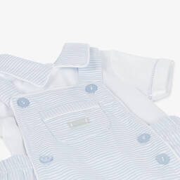 Mintini Baby-Baby Boys Blue Striped Cotton Dungaree Set | Childrensalon Outlet