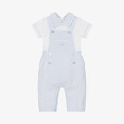 Mintini Baby-Baby Boys Blue Striped Cotton Dungaree Set | Childrensalon Outlet