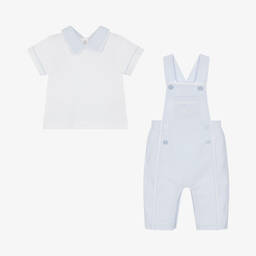 Mintini Baby-Baby Boys Blue Striped Cotton Dungaree Set | Childrensalon Outlet