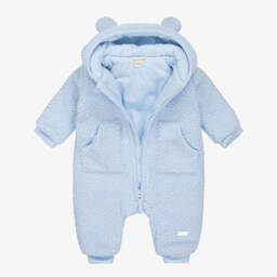 Mintini Baby-Baby Boys Blue Teddy Fleece Pramsuit | Childrensalon Outlet