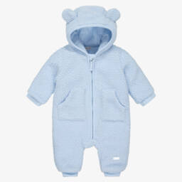 Mintini Baby-Baby Boys Blue Teddy Fleece Pramsuit | Childrensalon Outlet