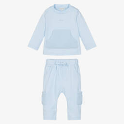 Mintini Baby-Baby Boys Blue Trouser Set with Teddy Fleece Detailing | Childrensalon Outlet