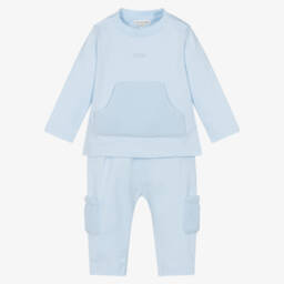 Mintini Baby-Baby Boys Blue Trouser Set with Teddy Fleece Detailing | Childrensalon Outlet
