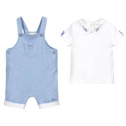 Mintini Baby-Baby Boys Dungaree Shorts Set | Childrensalon Outlet