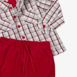 Mintini Baby-Baby Boys Grey & Red Check Trouser Set | Childrensalon Outlet